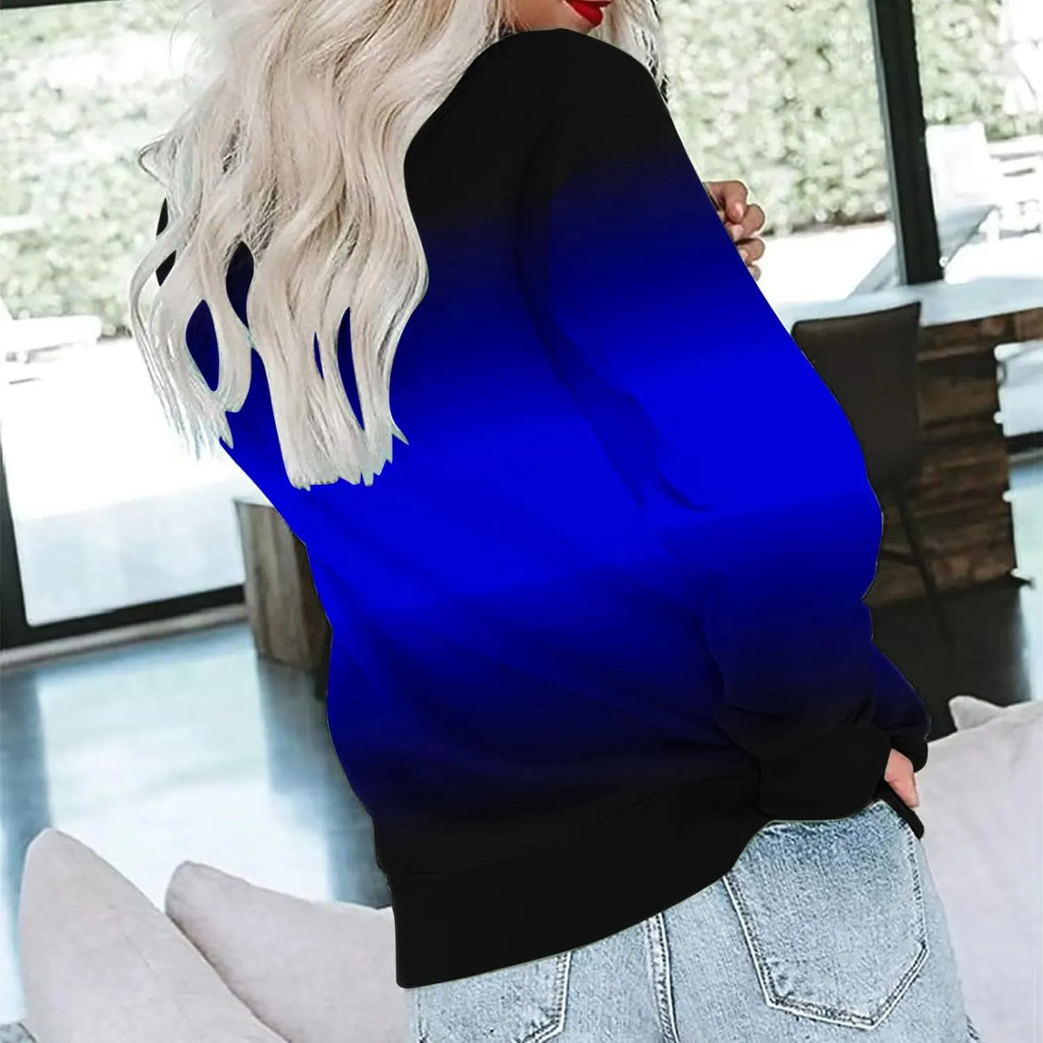 Firzero Crewneck Sweatshirts Women Cute Tie Dye Gradient Pullover Tops Loose Long Sleeve Oversized Sweatshirt