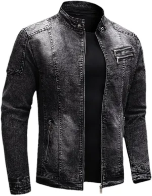 Fleece Denim Jacket Men Streetwear Motorcycle Biker Coats Slim Fit Jackets