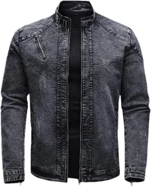Fleece Denim Jacket Men Streetwear Motorcycle Biker Coats Slim Fit Jackets