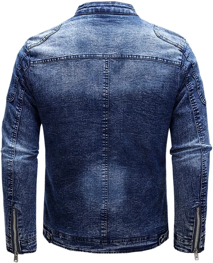 Fleece Denim Jacket Men Streetwear Motorcycle Biker Coats Slim Fit Jackets