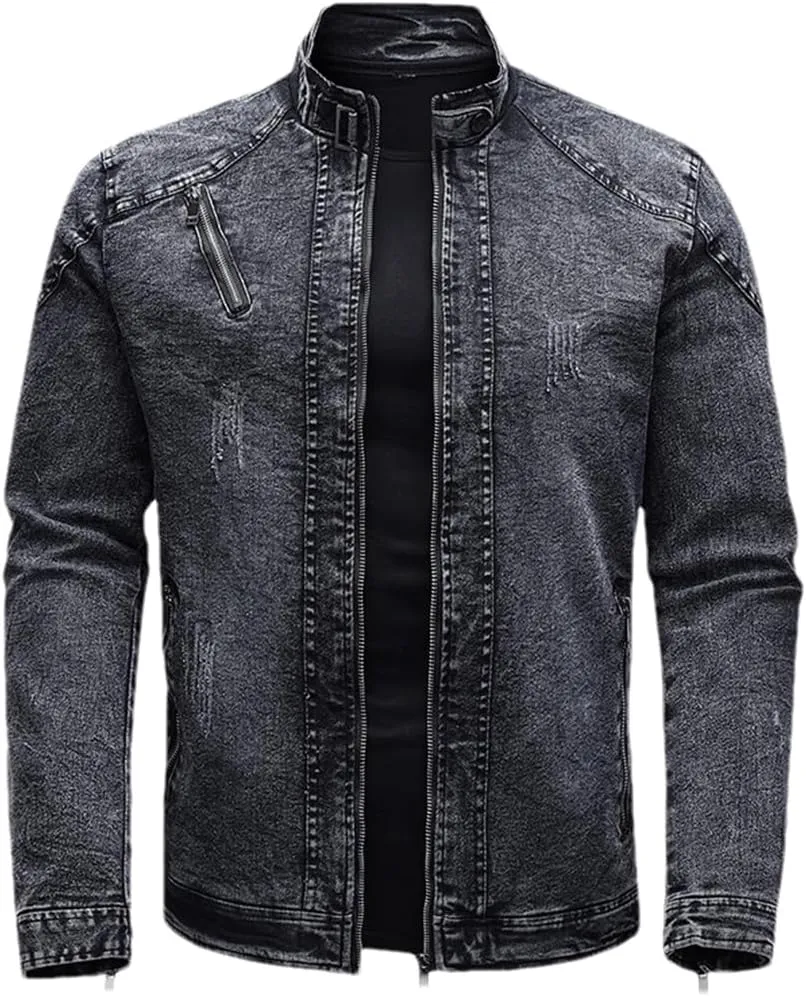 Fleece Denim Jacket Men Streetwear Motorcycle Biker Coats Slim Fit Jackets