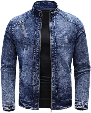 Fleece Denim Jacket Men Streetwear Motorcycle Biker Coats Slim Fit Jackets
