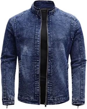 Fleece Denim Jacket Men Streetwear Motorcycle Biker Coats Slim Fit Jackets