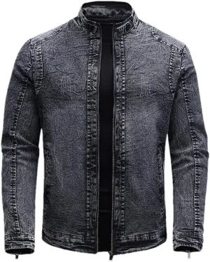 Fleece Denim Jacket Men Streetwear Motorcycle Biker Coats Slim Fit Jackets