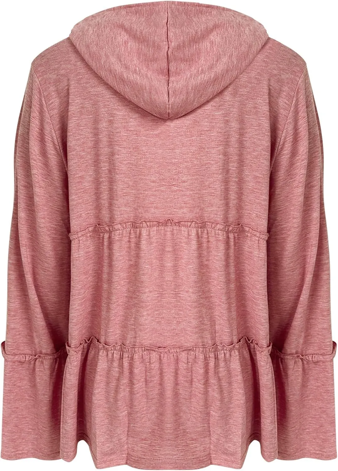 Full Zip Up Hoodie for Women Pleated Flowy Tiered Ruffle Hooded Shirt Lightweight Jacket Long Sleeve Babydoll Top Blouse
