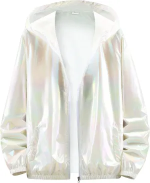 Fxbar Jackets for Men Snow Men's Novelty Reflective Full Zip Jacket Hooded Lightweight Cyberpunk Jacket Autumn Streetwear (Z1-White, XXL)