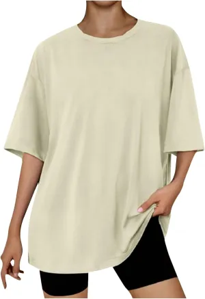 Generic 2024 Womens Oversized T Shirts Loose Fit Short Sleeve Crewneck Tees Blouse Summer Casual Plus Size Workout Tunic Tops