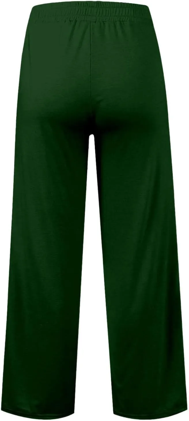 Girls High Waisted Uniform Capri Pants Kids Wide Leg Pant Trouser Drawstring Straight Clothes Cropped Baggy Trouser