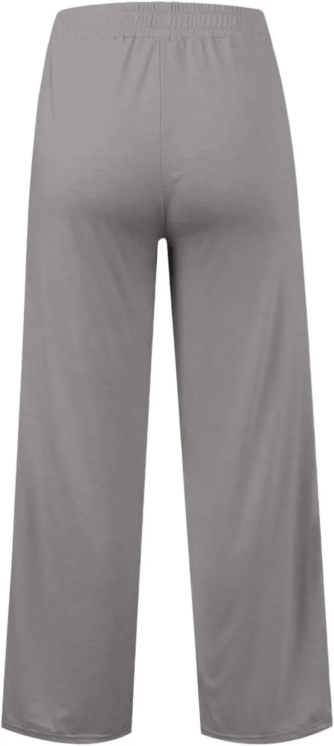 Girls High Waisted Uniform Capri Pants Kids Wide Leg Pant Trouser Drawstring Straight Clothes Cropped Baggy Trouser