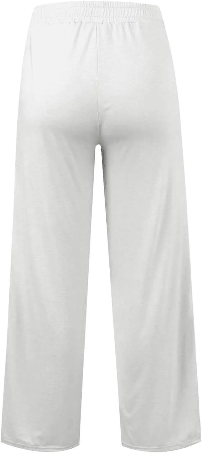 Girls High Waisted Uniform Capri Pants Kids Wide Leg Pant Trouser Drawstring Straight Clothes Cropped Baggy Trouser