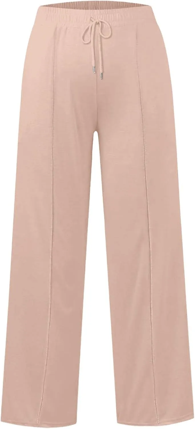 Girls High Waisted Uniform Capri Pants Kids Wide Leg Pant Trouser Drawstring Straight Clothes Cropped Baggy Trouser