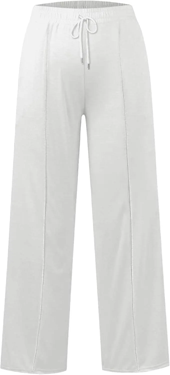 Girls High Waisted Uniform Capri Pants Kids Wide Leg Pant Trouser Drawstring Straight Clothes Cropped Baggy Trouser