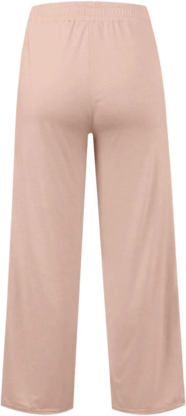 Girls High Waisted Uniform Capri Pants Kids Wide Leg Pant Trouser Drawstring Straight Clothes Cropped Baggy Trouser