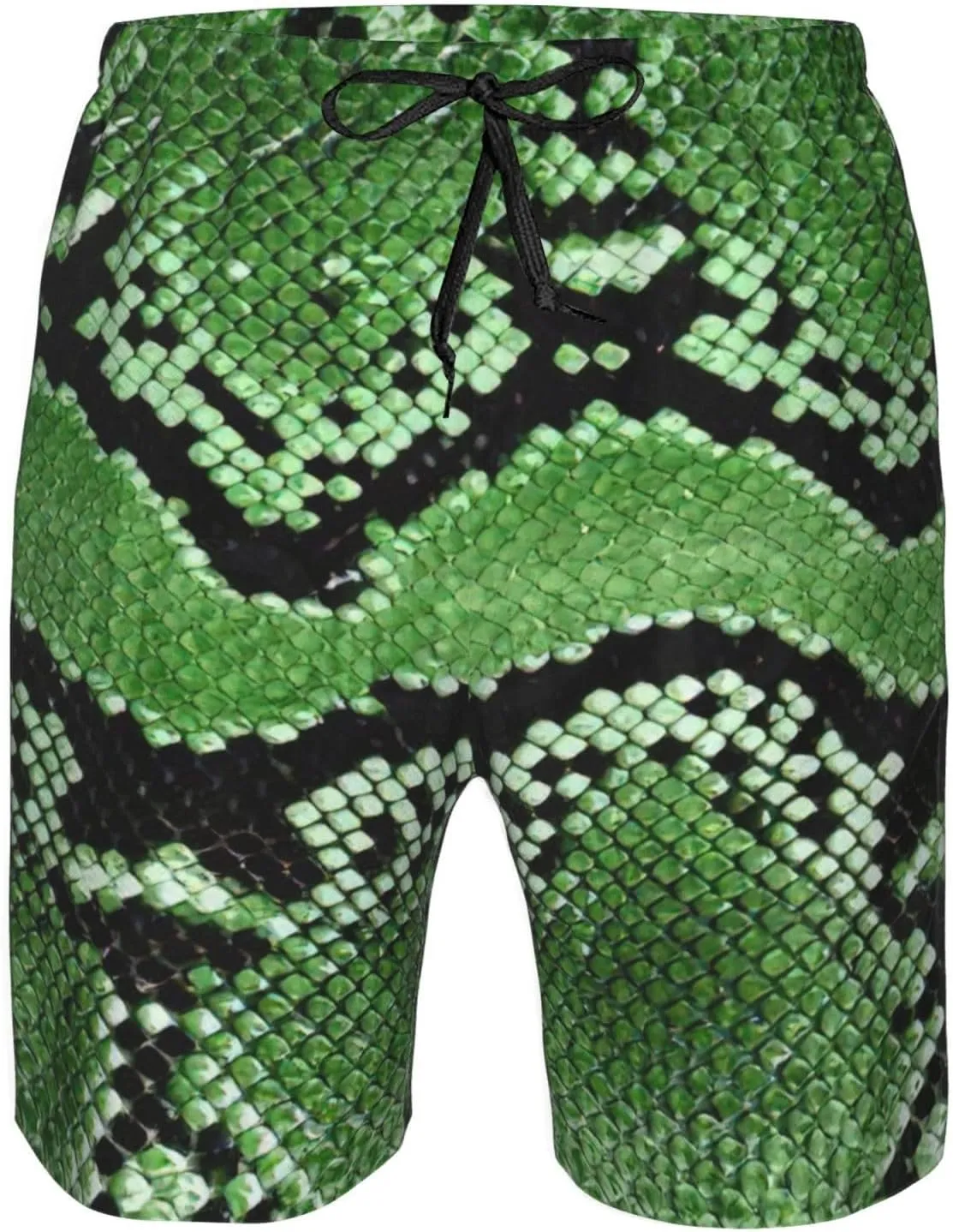 Green Snakeskin print Men's Surfboard Shorts Beach Shorts, Men's Casual Beach Shorts, Men's Quick Dry Shorts