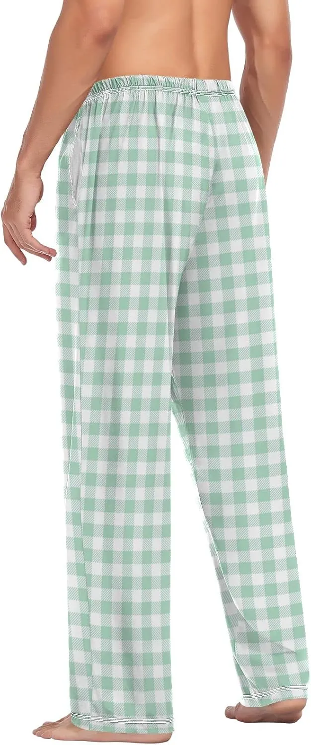Grey Checkered Gingham Men's Pajama Pants Sleepwear Lounge Pajama Bottoms