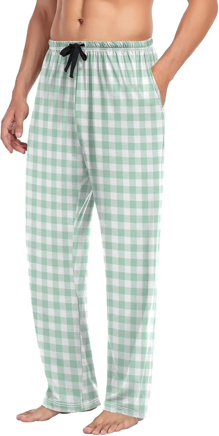 Grey Checkered Gingham Men's Pajama Pants Sleepwear Lounge Pajama Bottoms