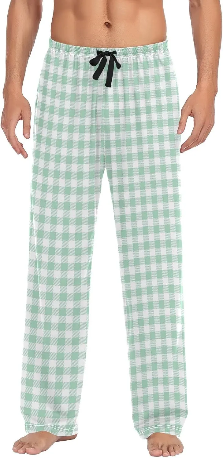 Grey Checkered Gingham Men's Pajama Pants Sleepwear Lounge Pajama Bottoms