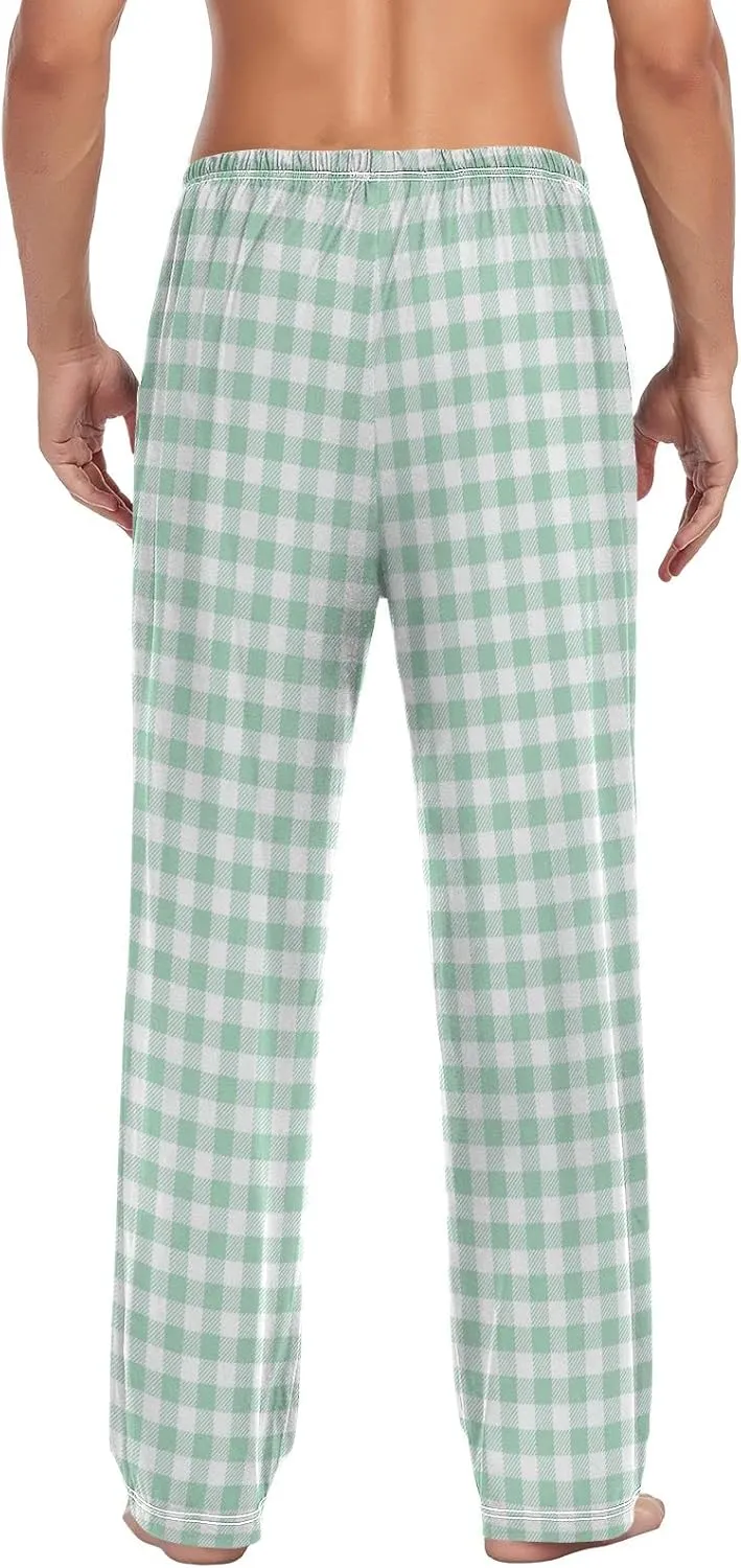 Grey Checkered Gingham Men's Pajama Pants Sleepwear Lounge Pajama Bottoms