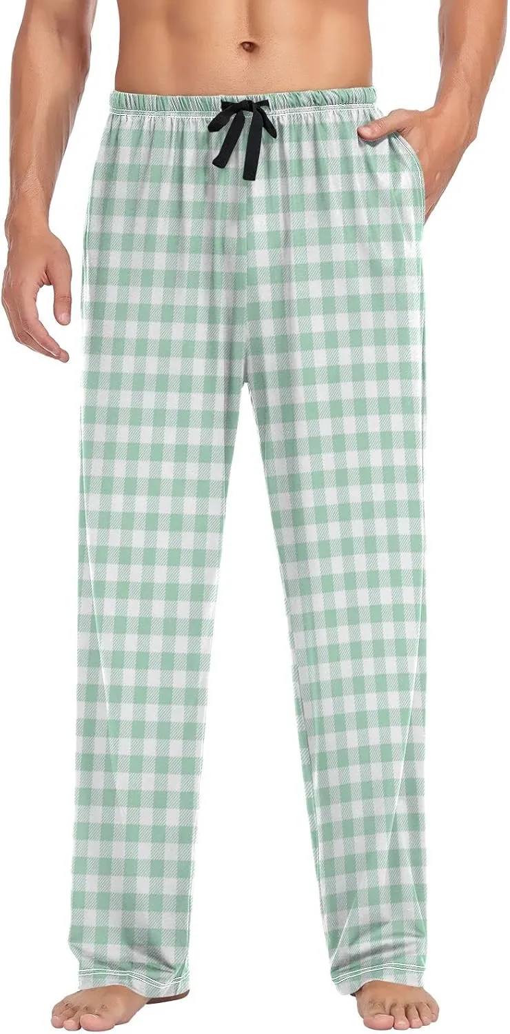Grey Checkered Gingham Men's Pajama Pants Sleepwear Lounge Pajama Bottoms