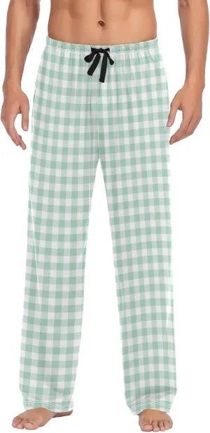 Grey Checkered Gingham Men's Pajama Pants Sleepwear Lounge Pajama Bottoms