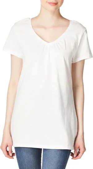 Hanes Women's Shirts, Slub Cotton Shirred V-Neck Tee, Cotton T-Shirts for Women, Women’s Tee Shirts