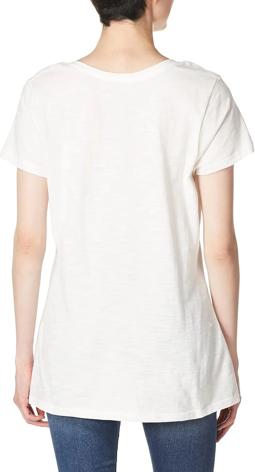Hanes Women's Shirts, Slub Cotton Shirred V-Neck Tee, Cotton T-Shirts for Women, Women’s Tee Shirts