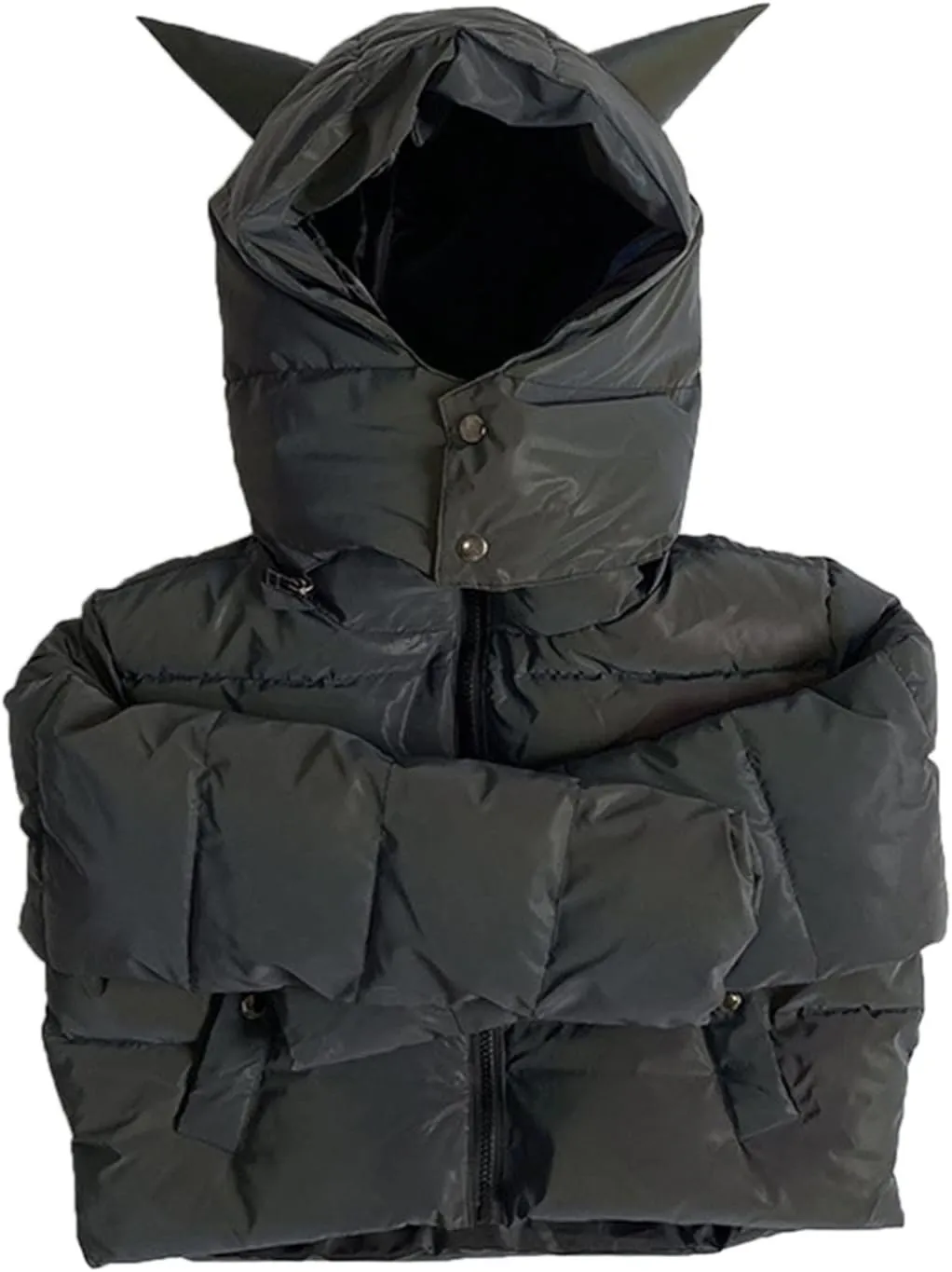 Hip Hop Winter Coat for Women Glow Rainbow Black Reflective Jacket Detachable Hooded Zipper Warm Short Coat Pockets