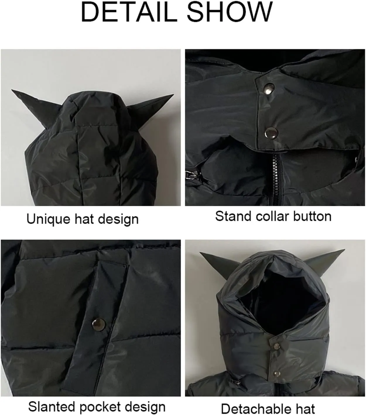 Hip Hop Winter Coat for Women Glow Rainbow Black Reflective Jacket Detachable Hooded Zipper Warm Short Coat Pockets
