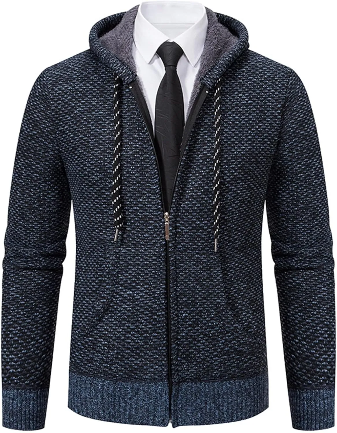 Hoodies for Men Zip up Casual Long Sleeve Fleece Lined Knit Cardigan Sweater Lightweight Jacket with Pockets
