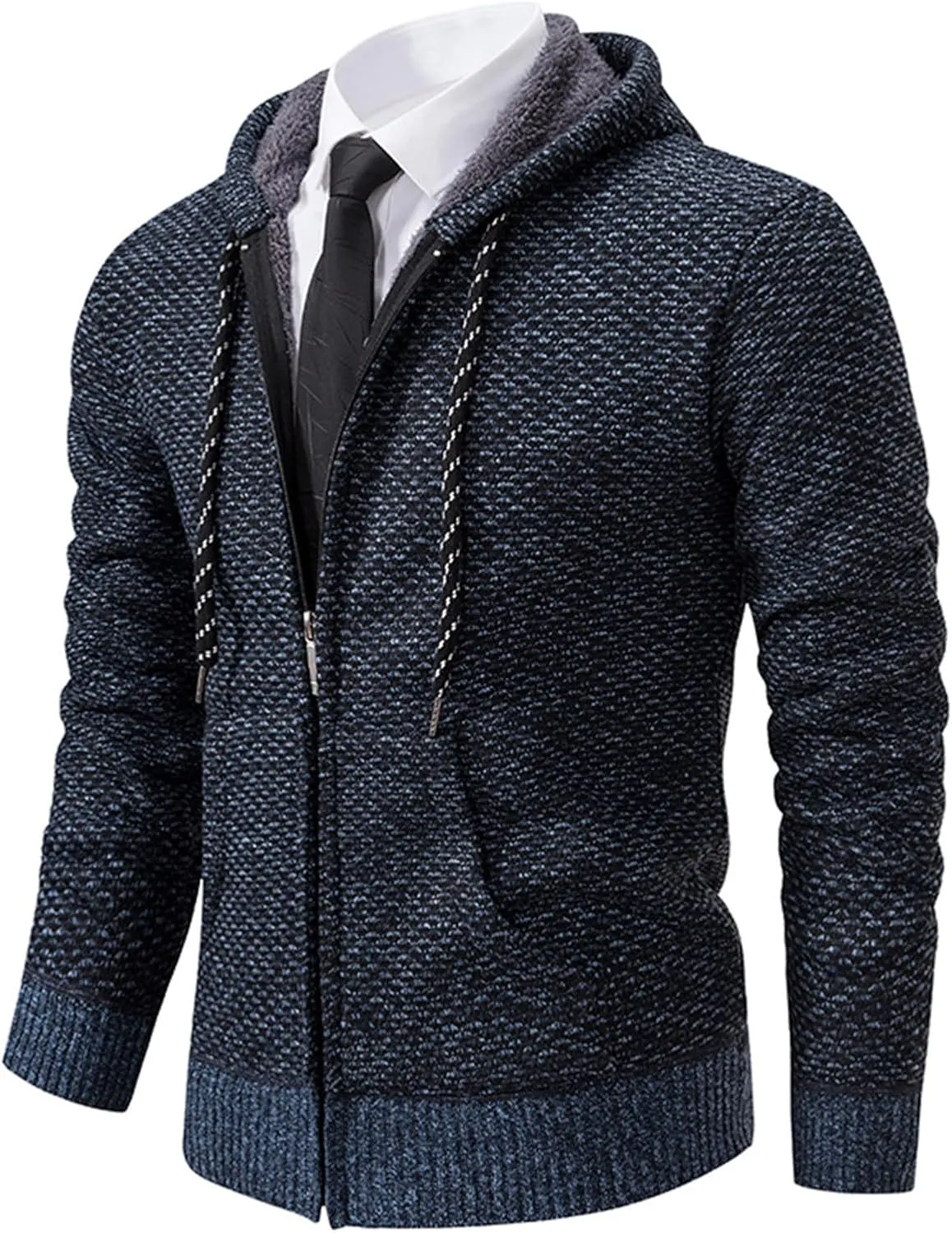 Hoodies for Men Zip up Casual Long Sleeve Fleece Lined Knit Cardigan Sweater Lightweight Jacket with Pockets