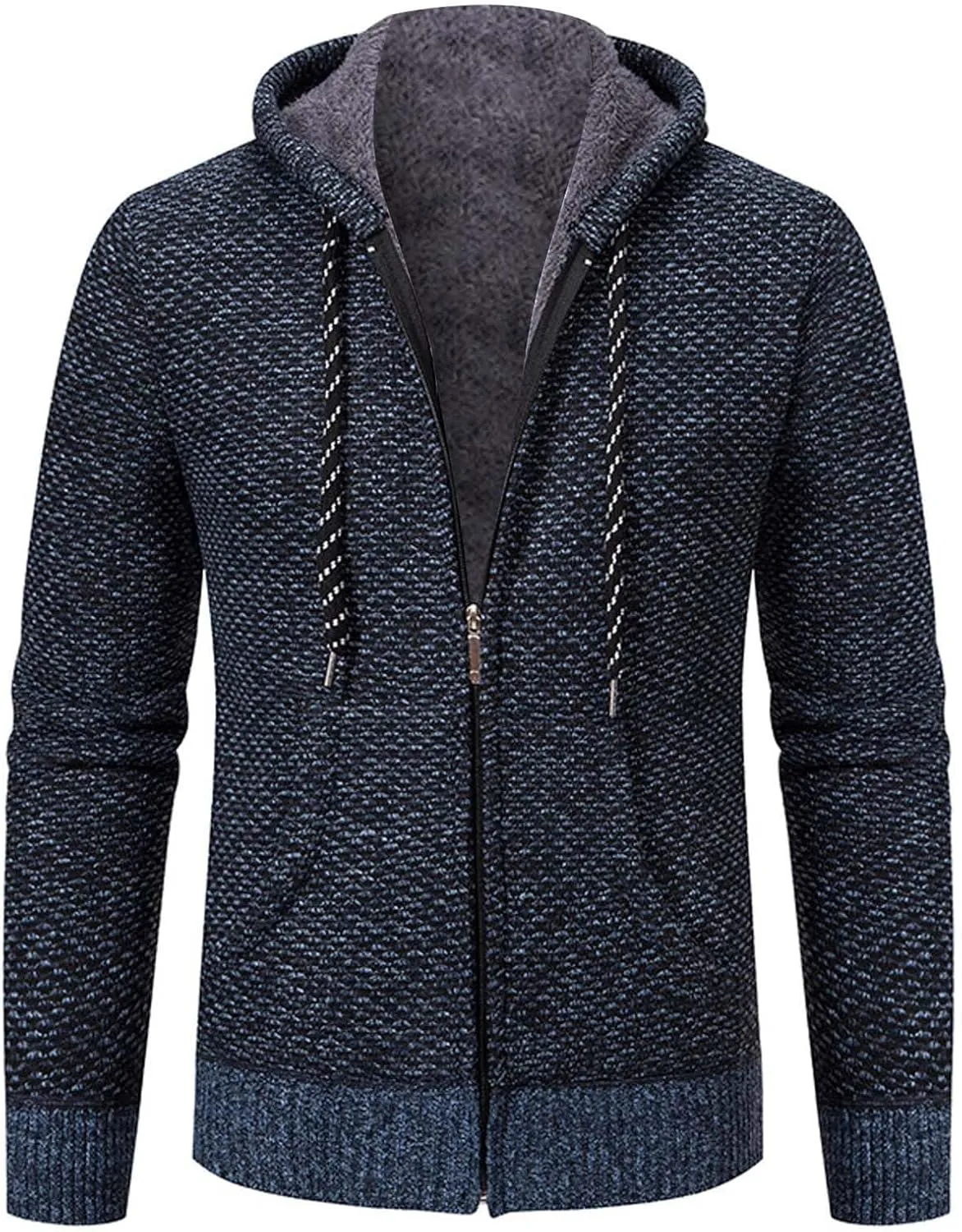 Hoodies for Men Zip up Casual Long Sleeve Fleece Lined Knit Cardigan Sweater Lightweight Jacket with Pockets