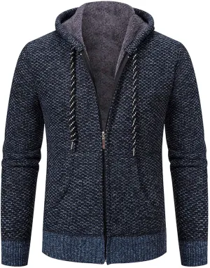 Hoodies for Men Zip up Casual Long Sleeve Fleece Lined Knit Cardigan Sweater Lightweight Jacket with Pockets