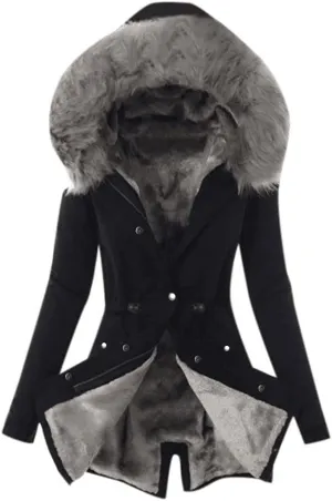 HTHLVMD Womens Winter Coats Warm Sherpa Lined Parkas Jacket Thickened Windproof Outerwear with Fur Hood Winter Parkas