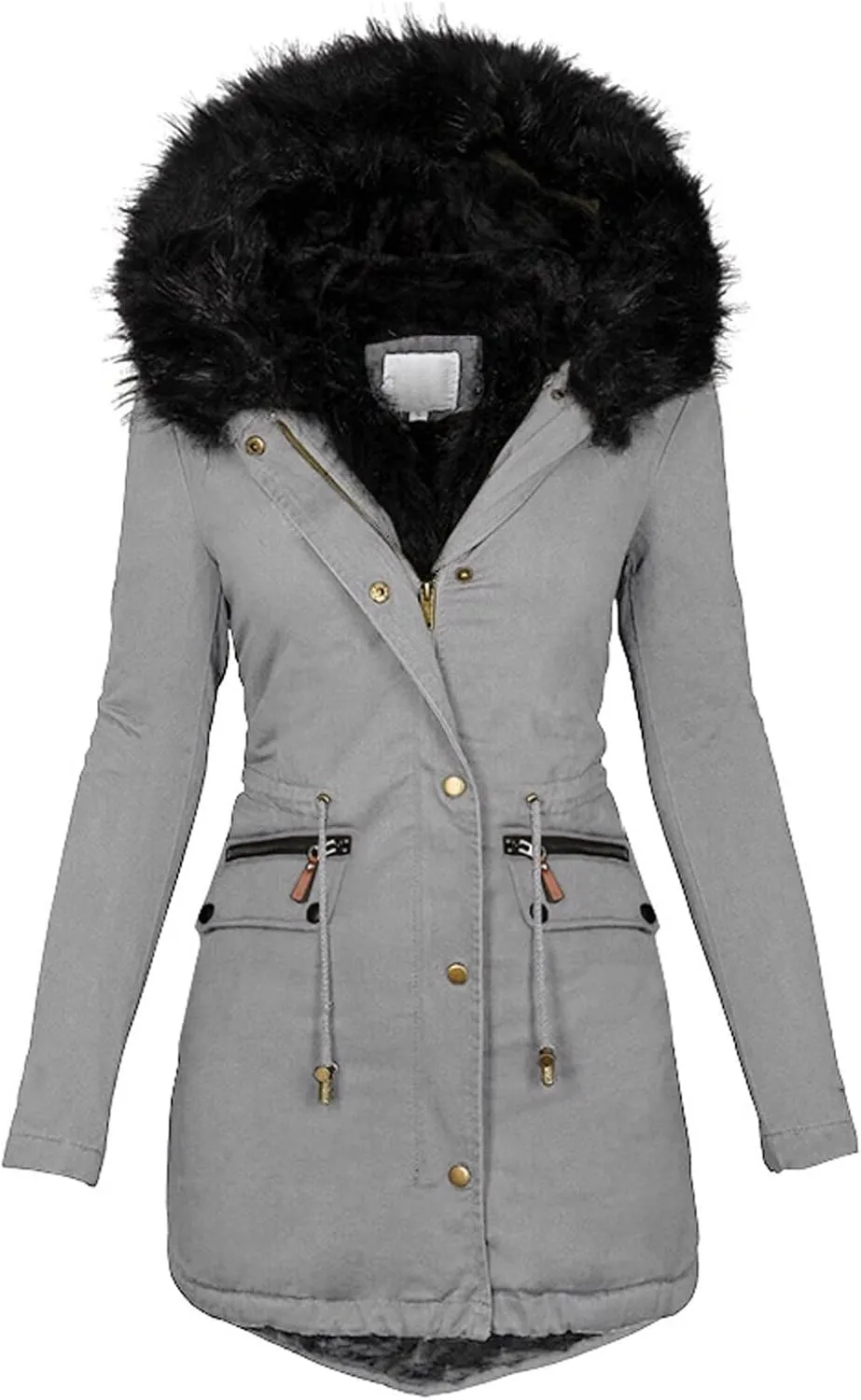 HTHLVMD Womens Winter Coats Warm Sherpa Lined Parkas Jacket Thickened Windproof Outerwear with Fur Hood Winter Parkas