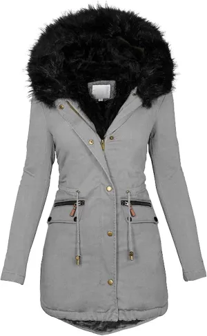 HTHLVMD Womens Winter Coats Warm Sherpa Lined Parkas Jacket Thickened Windproof Outerwear with Fur Hood Winter Parkas