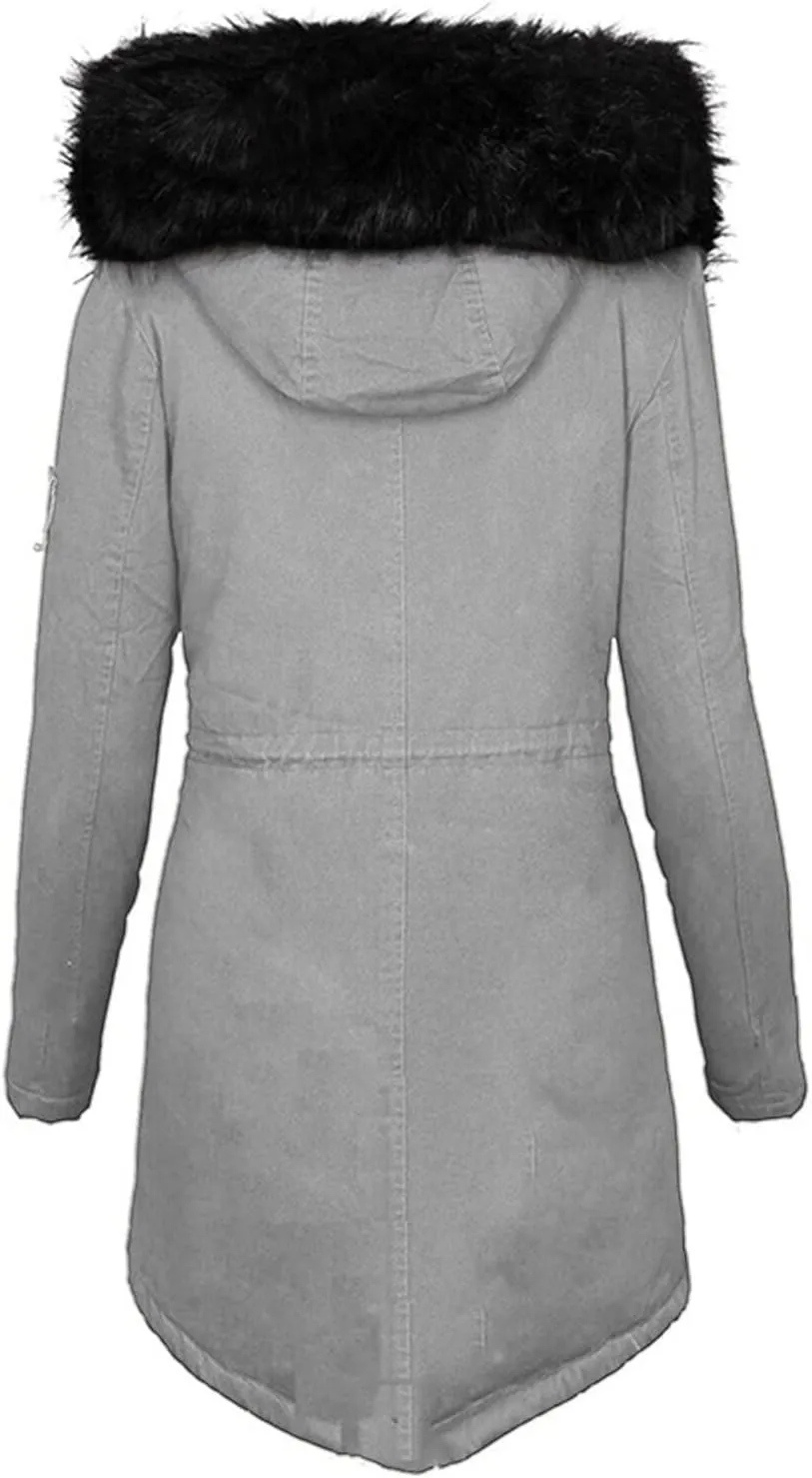 HTHLVMD Womens Winter Coats Warm Sherpa Lined Parkas Jacket Thickened Windproof Outerwear with Fur Hood Winter Parkas