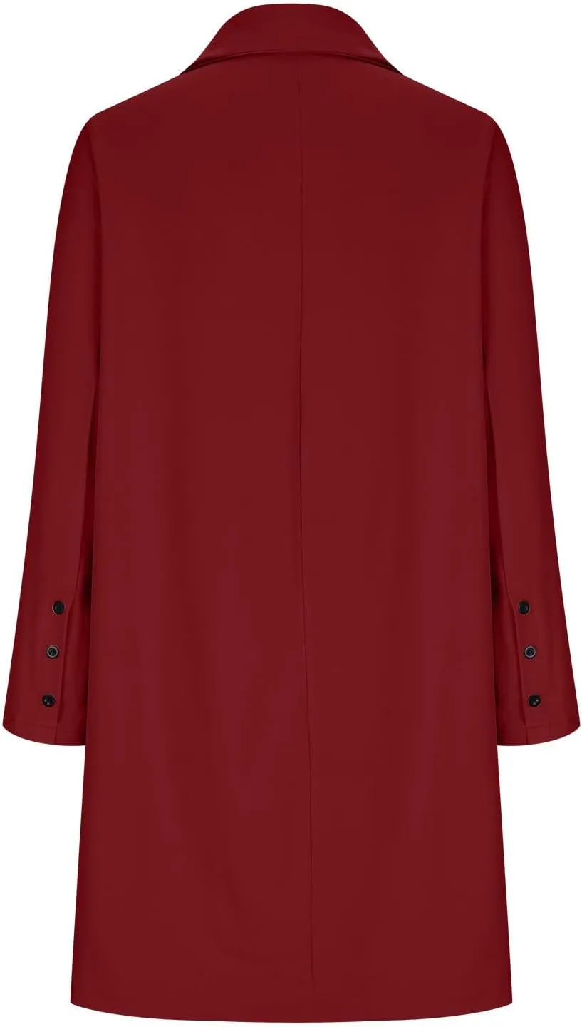 Hvyesh Women's Long Wool Blend Pea Coat Winter Casual Overcoat Notched Lapel Collar Trench Coat Belted Long Jacket Outerwear
