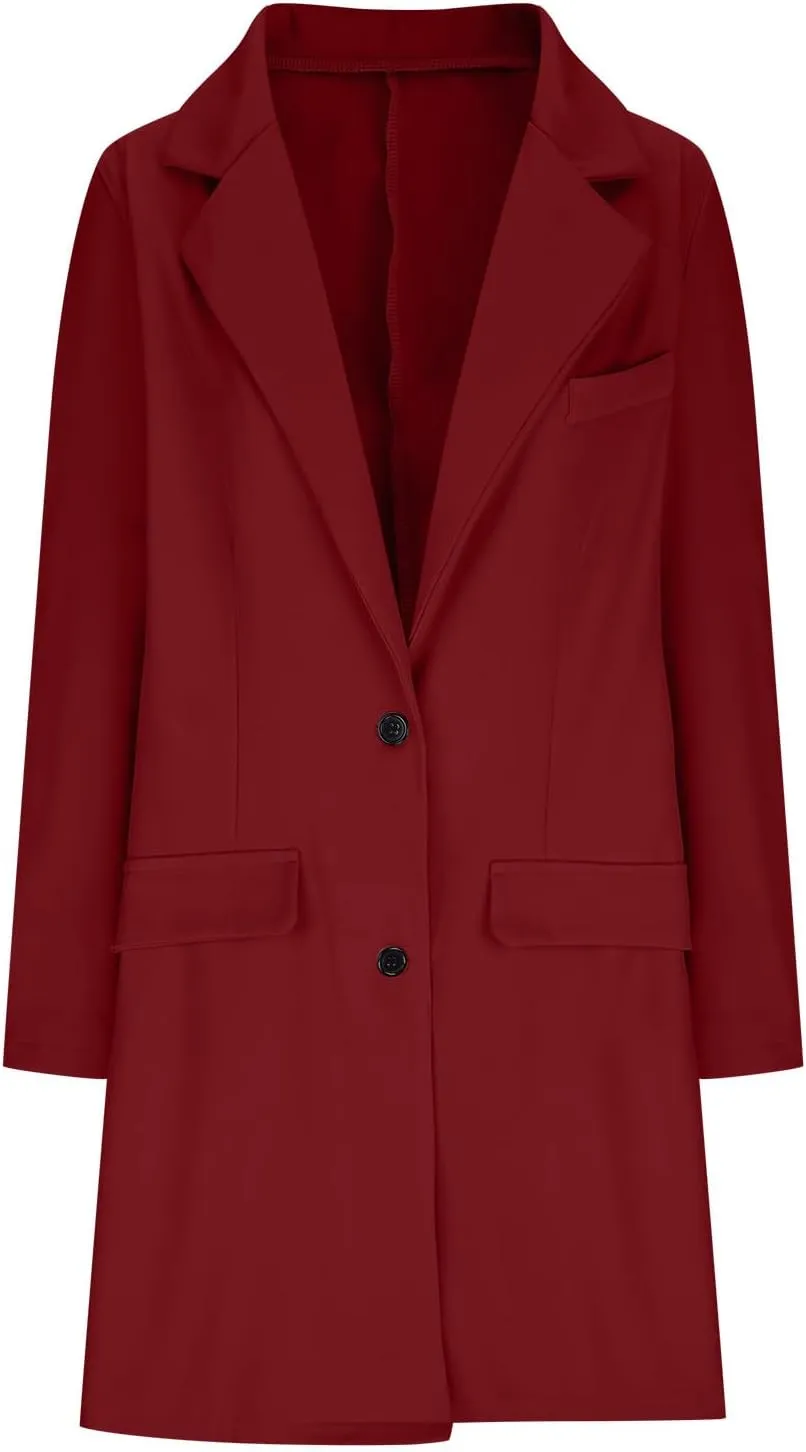 Hvyesh Women's Long Wool Blend Pea Coat Winter Casual Overcoat Notched Lapel Collar Trench Coat Belted Long Jacket Outerwear