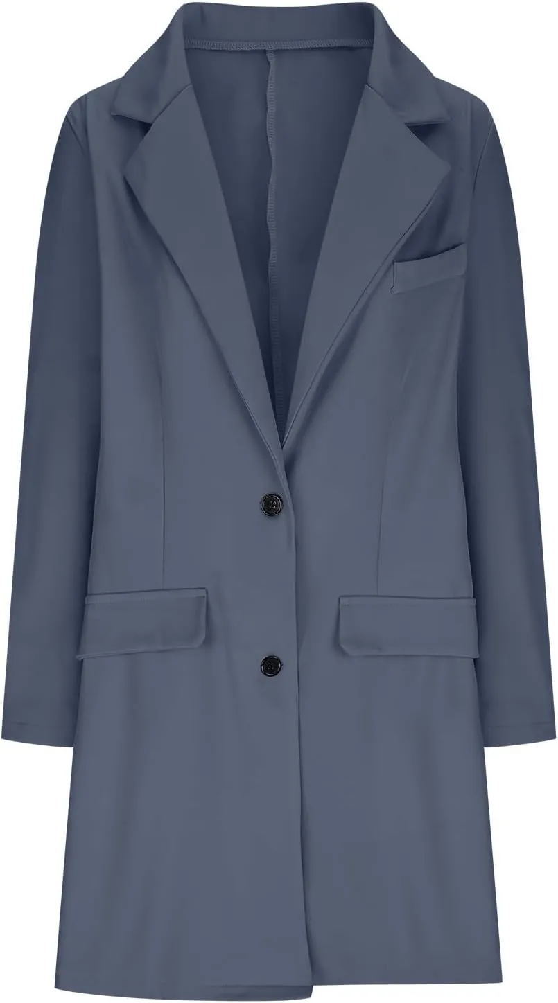 Hvyesh Women's Long Wool Blend Pea Coat Winter Casual Overcoat Notched Lapel Collar Trench Coat Belted Long Jacket Outerwear