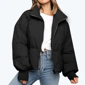 Hvyesh Women’s Winter Cropped Puffer Jacket Coat Warm Quilted Jacket Casual Zip-Up Padded Stand Collar Zip-Up Down Coat
