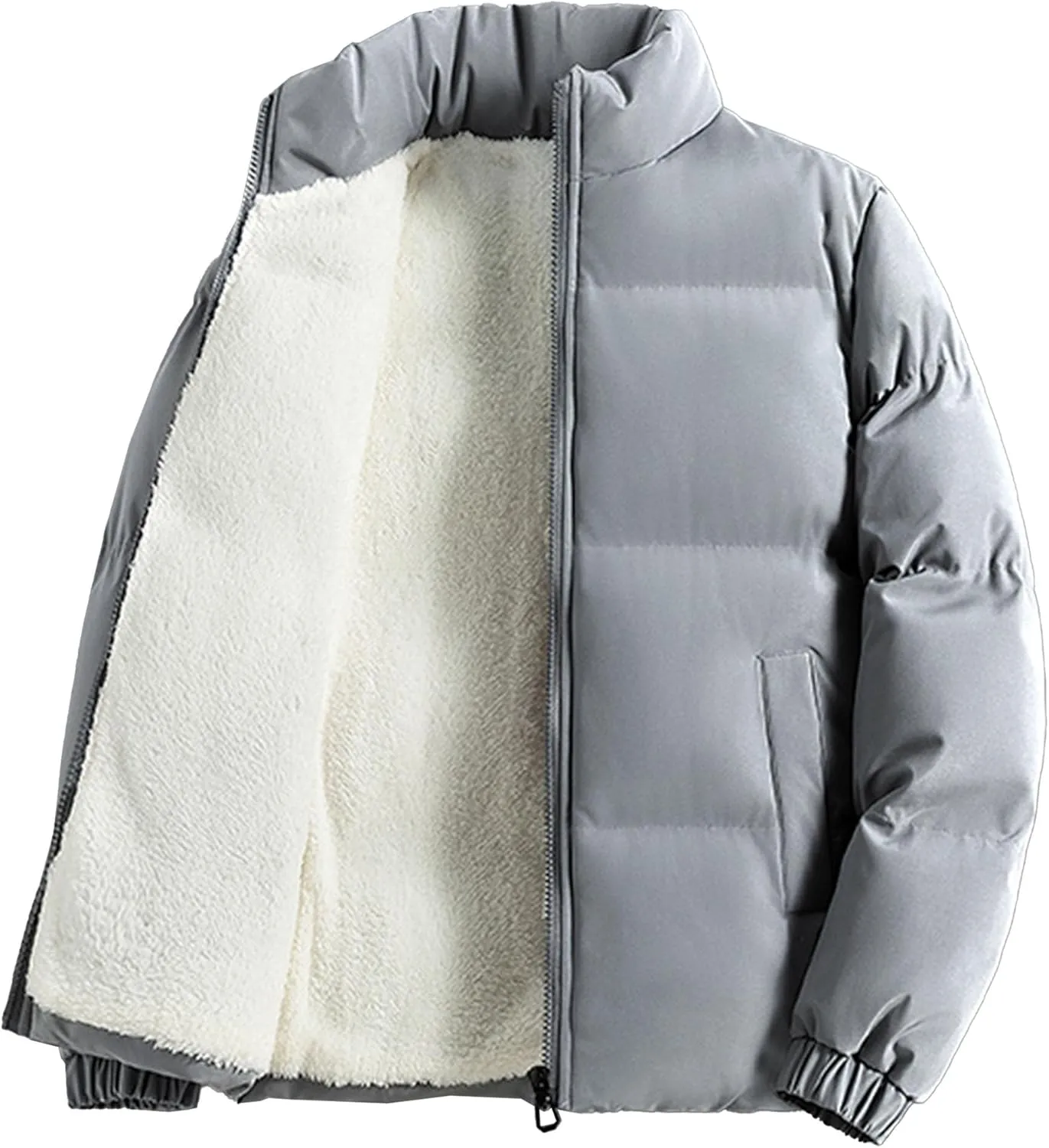 JEsilunmaMY Men's Fleece-Lined Sherpa Down Jacket Stand Collar Zipper Insulated Puffy Coat Windproof Thermal Puffer Jacket