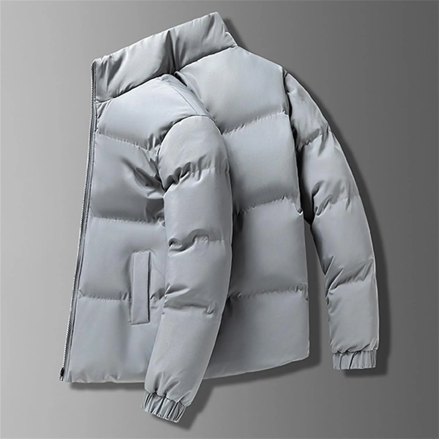 JEsilunmaMY Men's Fleece-Lined Sherpa Down Jacket Stand Collar Zipper Insulated Puffy Coat Windproof Thermal Puffer Jacket
