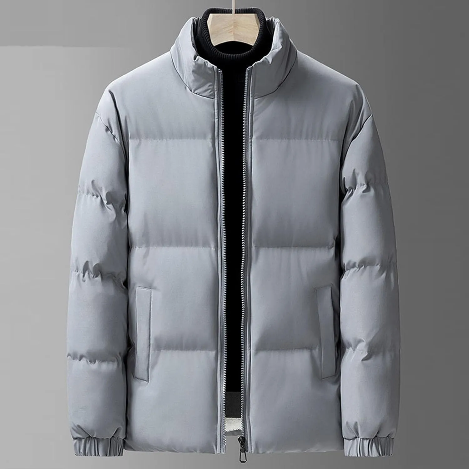 JEsilunmaMY Men's Fleece-Lined Sherpa Down Jacket Stand Collar Zipper Insulated Puffy Coat Windproof Thermal Puffer Jacket