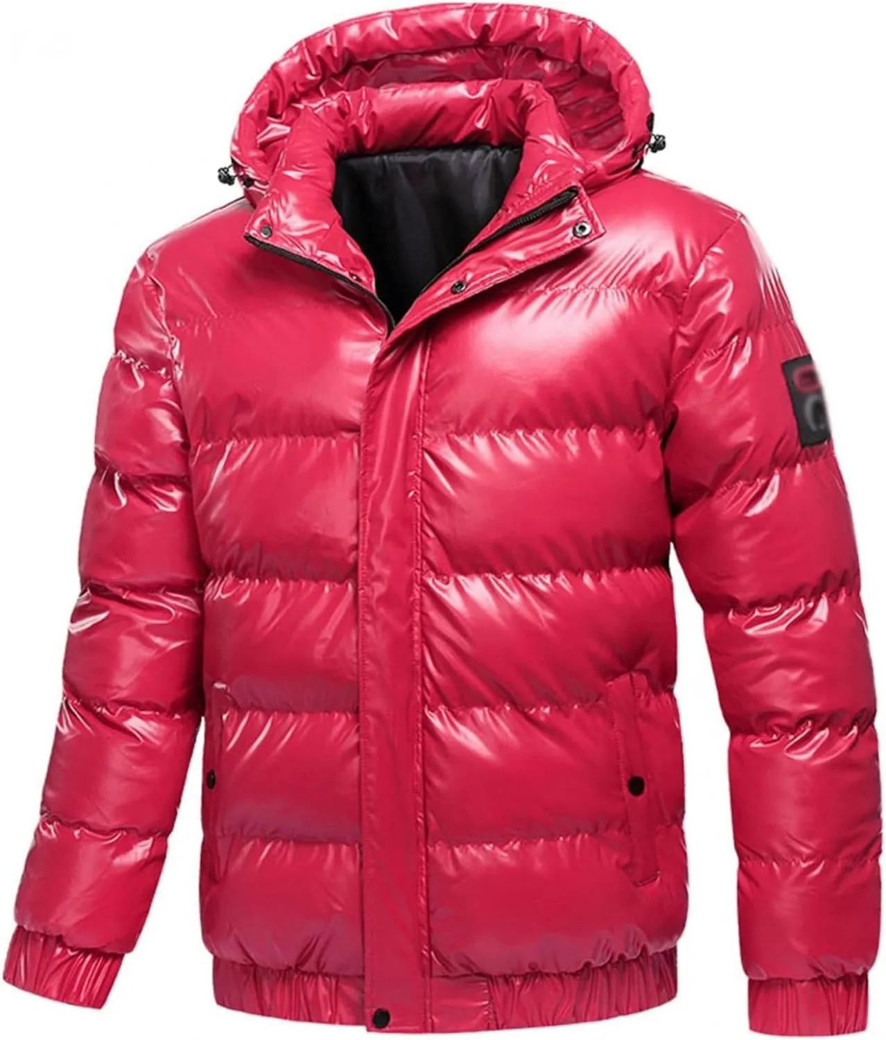 JEsilunmaMY Mens Thermal Shiny Hooded Puffer Jackets Winter Coats Water-Resistant Down Coats Insulated Puffy Padded Coat