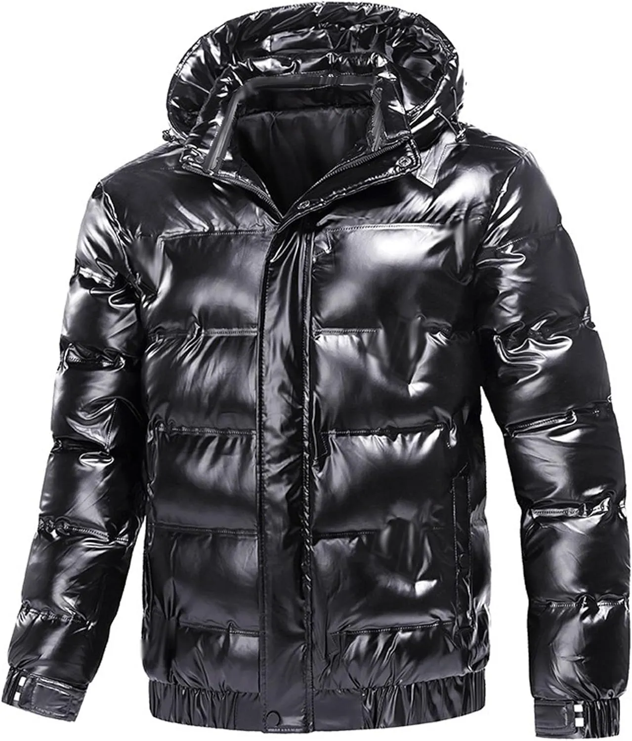 JEsilunmaMY Mens Thermal Shiny Hooded Puffer Jackets Winter Coats Water-Resistant Down Coats Insulated Puffy Padded Coat