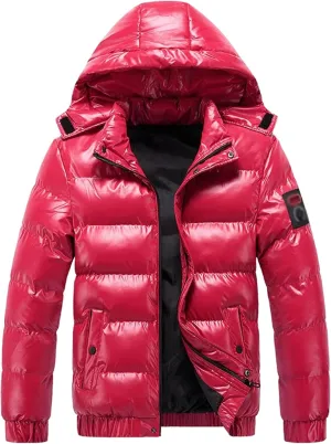 JEsilunmaMY Mens Thermal Shiny Hooded Puffer Jackets Winter Coats Water-Resistant Down Coats Insulated Puffy Padded Coat