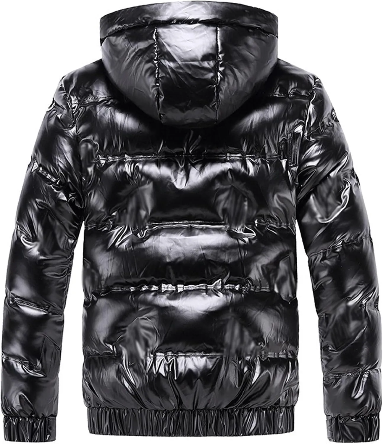 JEsilunmaMY Mens Thermal Shiny Hooded Puffer Jackets Winter Coats Water-Resistant Down Coats Insulated Puffy Padded Coat