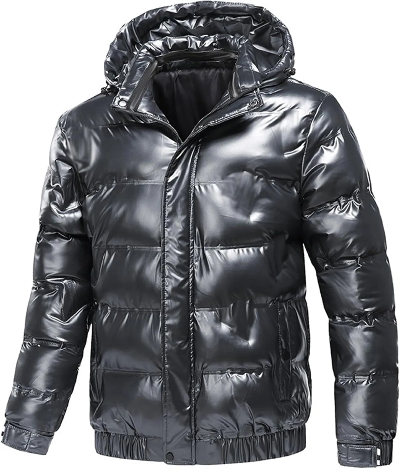 JEsilunmaMY Mens Thermal Shiny Hooded Puffer Jackets Winter Coats Water-Resistant Down Coats Insulated Puffy Padded Coat