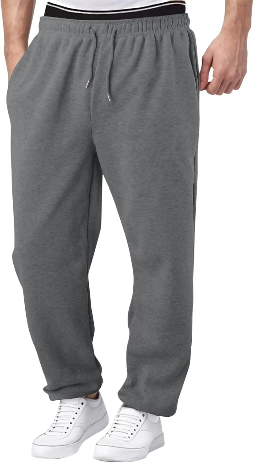 Jogging Pants Men,Mens Baggy Sweatpants with Pockets Fleece Lined Yoga Pants Hiking Pants Workout Pants Lounge Pants