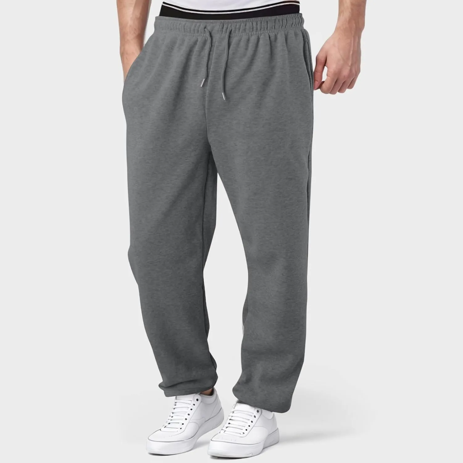 Jogging Pants Men,Mens Baggy Sweatpants with Pockets Fleece Lined Yoga Pants Hiking Pants Workout Pants Lounge Pants